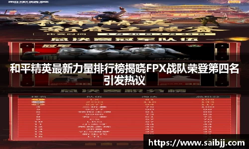 和平精英最新力量排行榜揭晓FPX战队荣登第四名引发热议